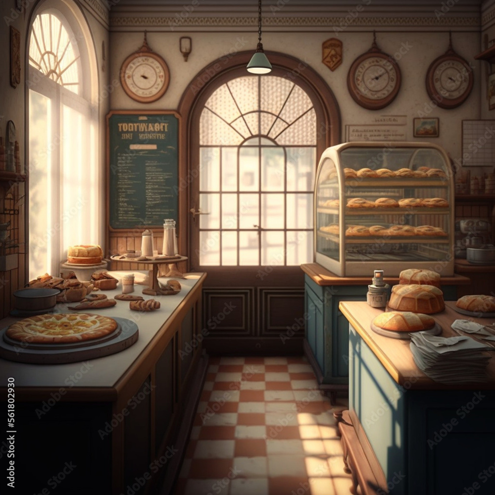 Interior of a bakery or pastry shop. Generative AI. Stock Illustration ...