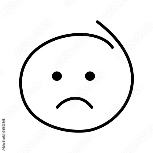 A black and white drawing of an ordinary emoticon with open eyes is sad, offended