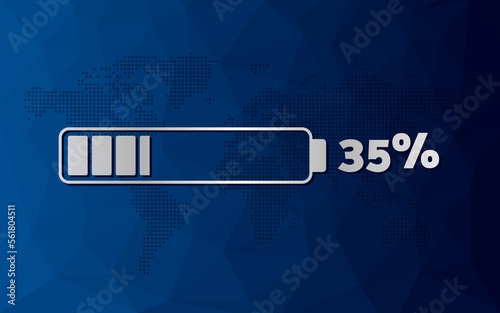 35 percent chart. Infographic vector icon with blue low poly background. Element for progress, growth, download, business, finance, web design, presentation