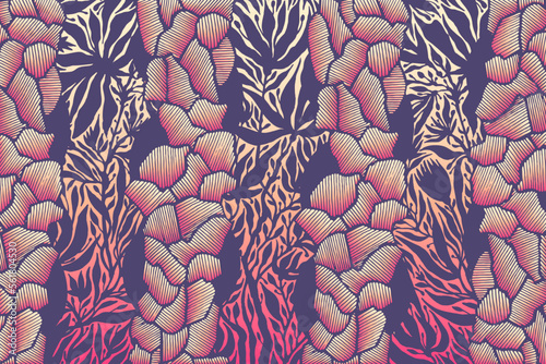 Hand Drawn Abstract Psychedelic Background with floral ornament. Drawing Texture. Vector Illustration