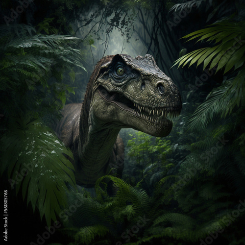 Tyrannosaurus rex in the jungle. Generative AI. © DALU11