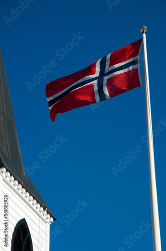 Norwegian flag detail. The Norwegian Church in the Cardiff Bay area of the city of Cardiff, Wales.