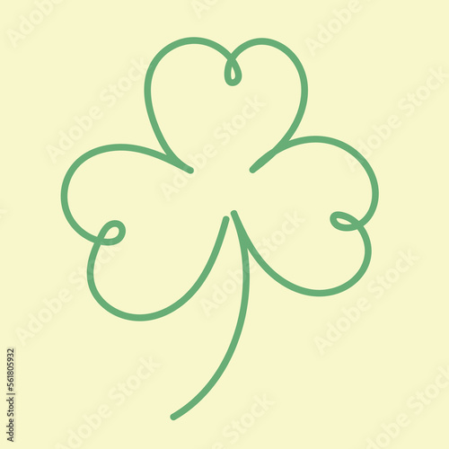 Saint Patrick's Day three leaf clover leaf, Continuous line art vector illustration