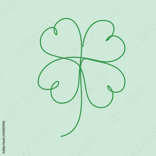 Saint Patrick's Day four leaf clover leaf, Continuous line art vector illustration