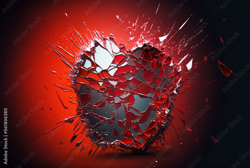 Cristal rojo rompiéndose contra el suelo, generative ai. Cristal rojo rompiéndose contra el suelo, generative ai.