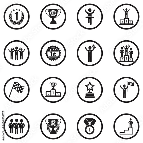 Win Icons. Black Flat Design In Circle. Vector Illustration.
