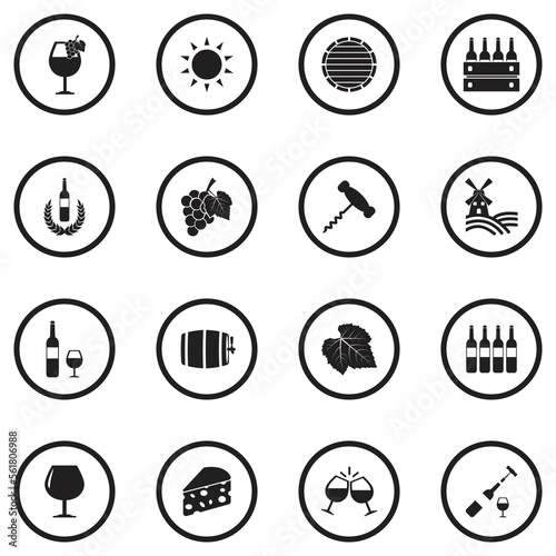 Winery Icons. Black Flat Design In Circle. Vector Illustration.