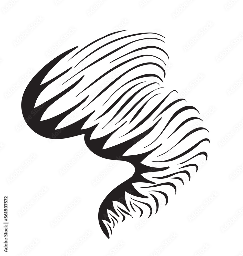 Naklejka premium Tornado effect with black abstract line spiral funnel in whirlpool. Illustration in comic cartoon design