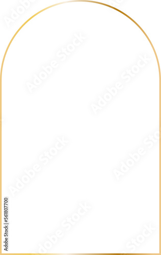 Golden thin shine luxury arc frame. Geometric design element for wedding invitations