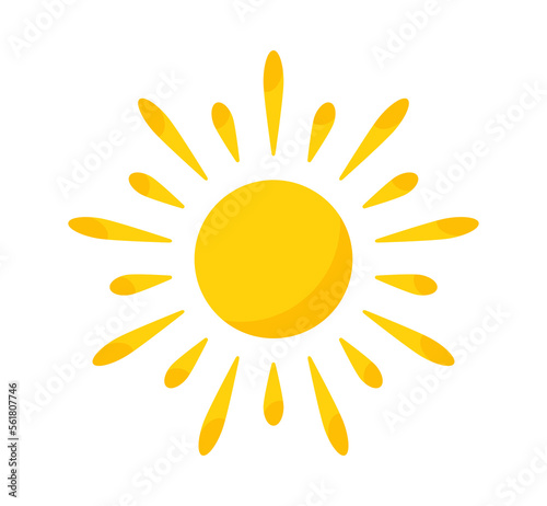 Yellow sun star shining in sky isolated. Weather forecast element. Illustration in cartoon design