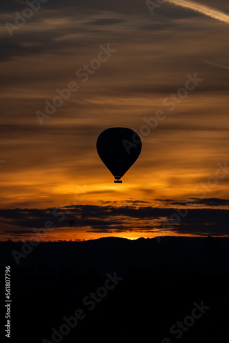 Hot Air Balloon Silhouette in Cappadocia at Sunrise Vertical