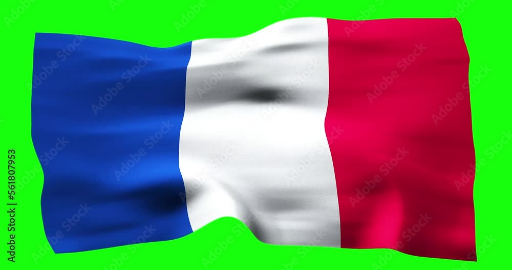 Flag of France realistic waving on green screen. Seamless loop animation with high quality Flag of France realistic waving on green screen. Seamless loop animation with high quality