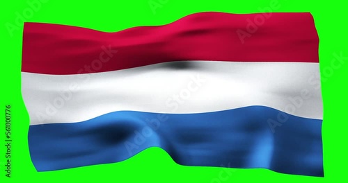 Flag of Netherlands realistic waving on green screen. Seamless loop animation with high quality