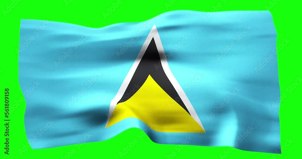 Flag of Saint Lucia realistic waving on green screen. Seamless loop animation with high quality Flag of Saint Lucia realistic waving on green screen. Seamless loop animation with high quality