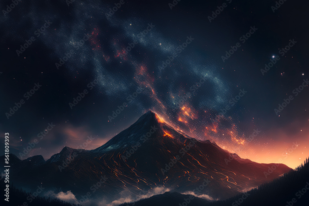 stars in the night sky over a mountain. Generative AI