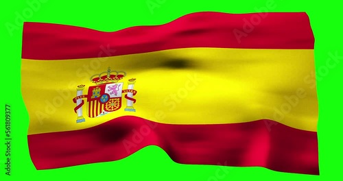 Flag of Spain realistic waving on green screen. Seamless loop animation with high quality