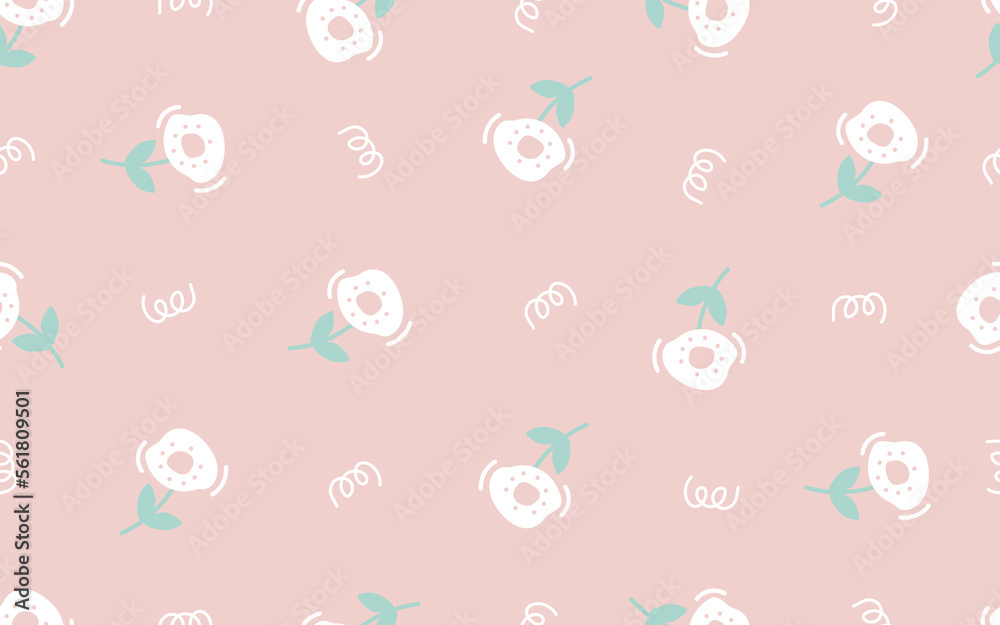 Pink pastel floral vintage doodle pattern background