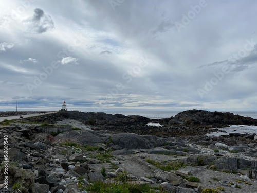 Wallpaper Mural Amazing rocky ocean bay, rocky coast, huge stones, seascape, cloudy sky, Nordic seascape Torontodigital.ca