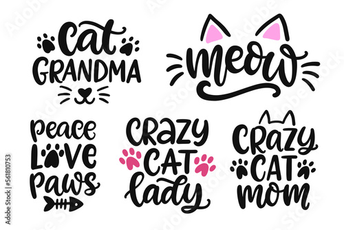 Funny Cat Mom phrases set
