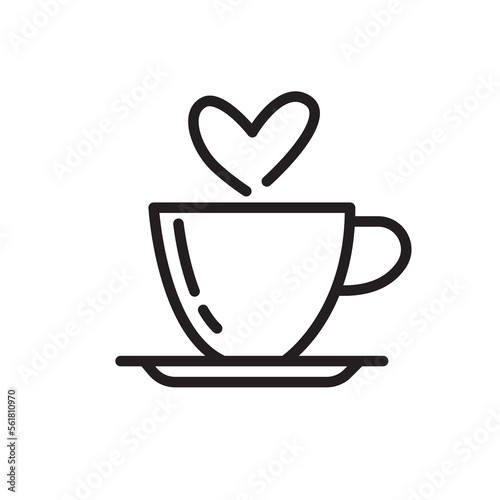 Espresso logotype icon. Coffee cup flat style line vector element with heart shape