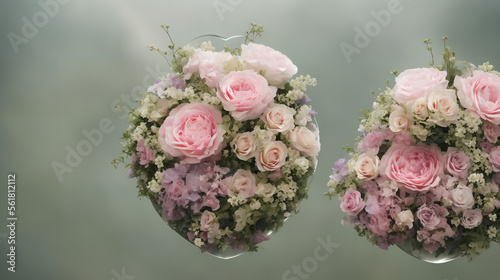 Obraz na plátně Illustration of round pastel romantic pink and white spring flowers in hanging g