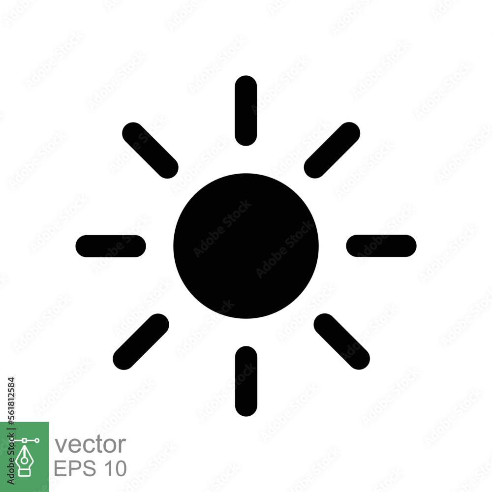 Sun icon. Simple solid style. Brightness symbol, intensity setting, bright, light, heat, energy concept. Glyph vector illustration isolated on white background. EPS 10. Sun icon. Simple solid style. Brightness symbol, intensity setting, bright, light, heat, energy concept. Glyph vector illustration isolated on white background. EPS 10.