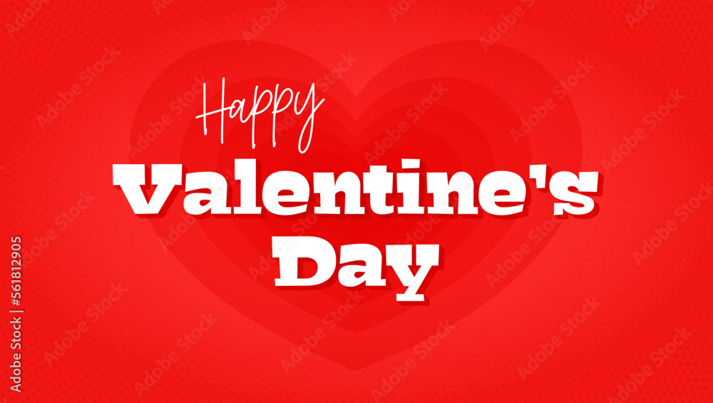 Happy Valentines Day banner with hearts red color and lettering. Cartoon style cover holidays background. Horizontal holidays poster, add, header, website, article. Vector illustration
