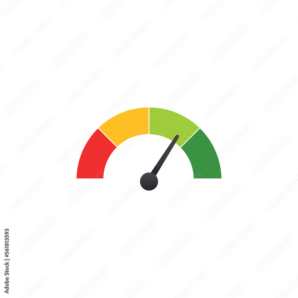 Circle color scale indicator. Measuring gauge with dial showing