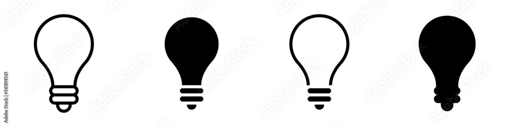 Conjunto de iconos de bombilla de luz. Foco. Concepto de iluminación. Bombilla de lámpara. Ilustración vectorial Conjunto de iconos de bombilla de luz. Foco. Concepto de iluminación. Bombilla de lámpara. Ilustración vectorial