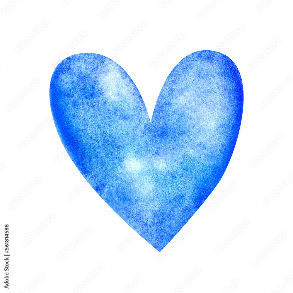 blue watercolor heart. Valentine's Day. doodle illustration.