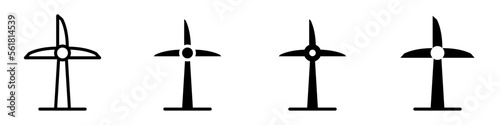 Conjunto de iconos de molinos de viento. Concepto de convertidor de energía. Ilustración vectorial