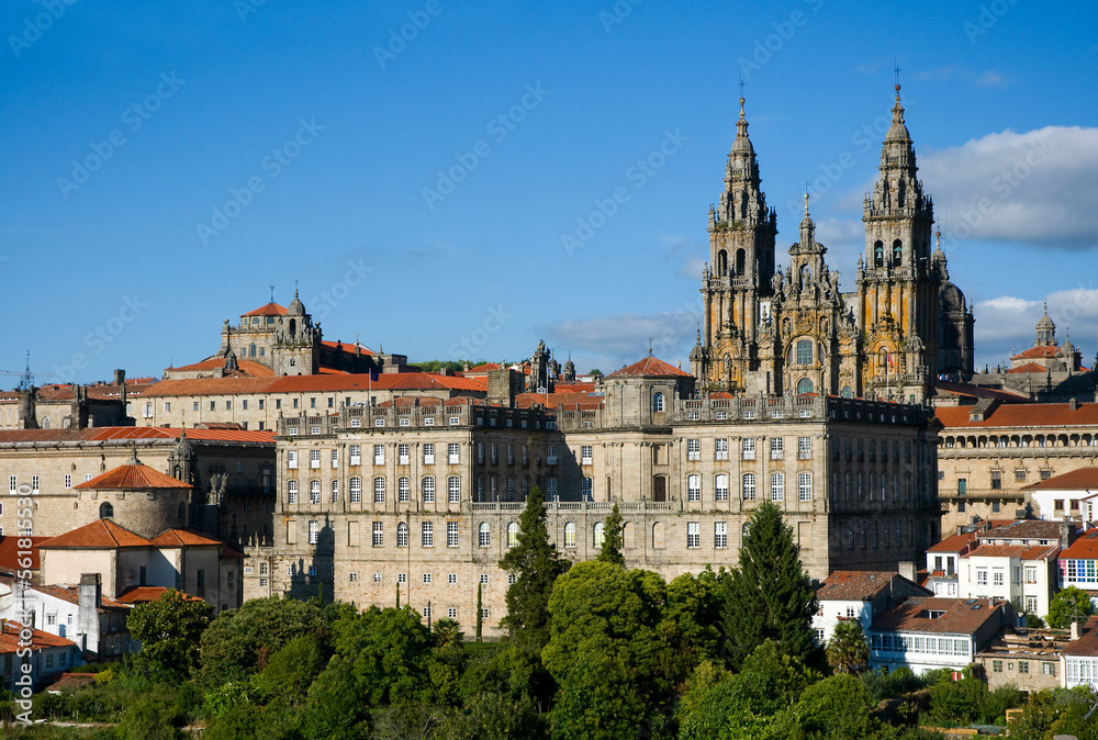 Fototapeta premium The skyline of Santiago de Compostela with cathedral dominating