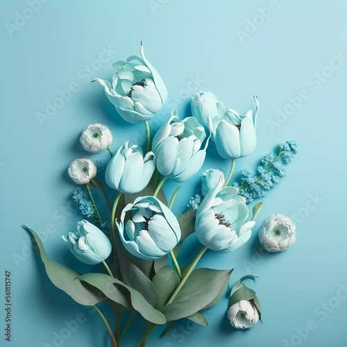 Ai generated blue tulips. Created using ai generative.  #561815747