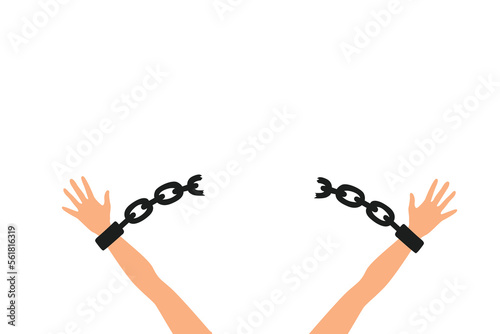 Hands break chains. Symbol of destruction of slavery and protest against inhuman living conditions with free justice vector
