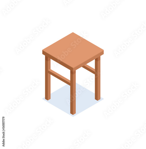 Wooden stool. Practical kitchen furniture for apartment and house with wooden frame and classic vector design