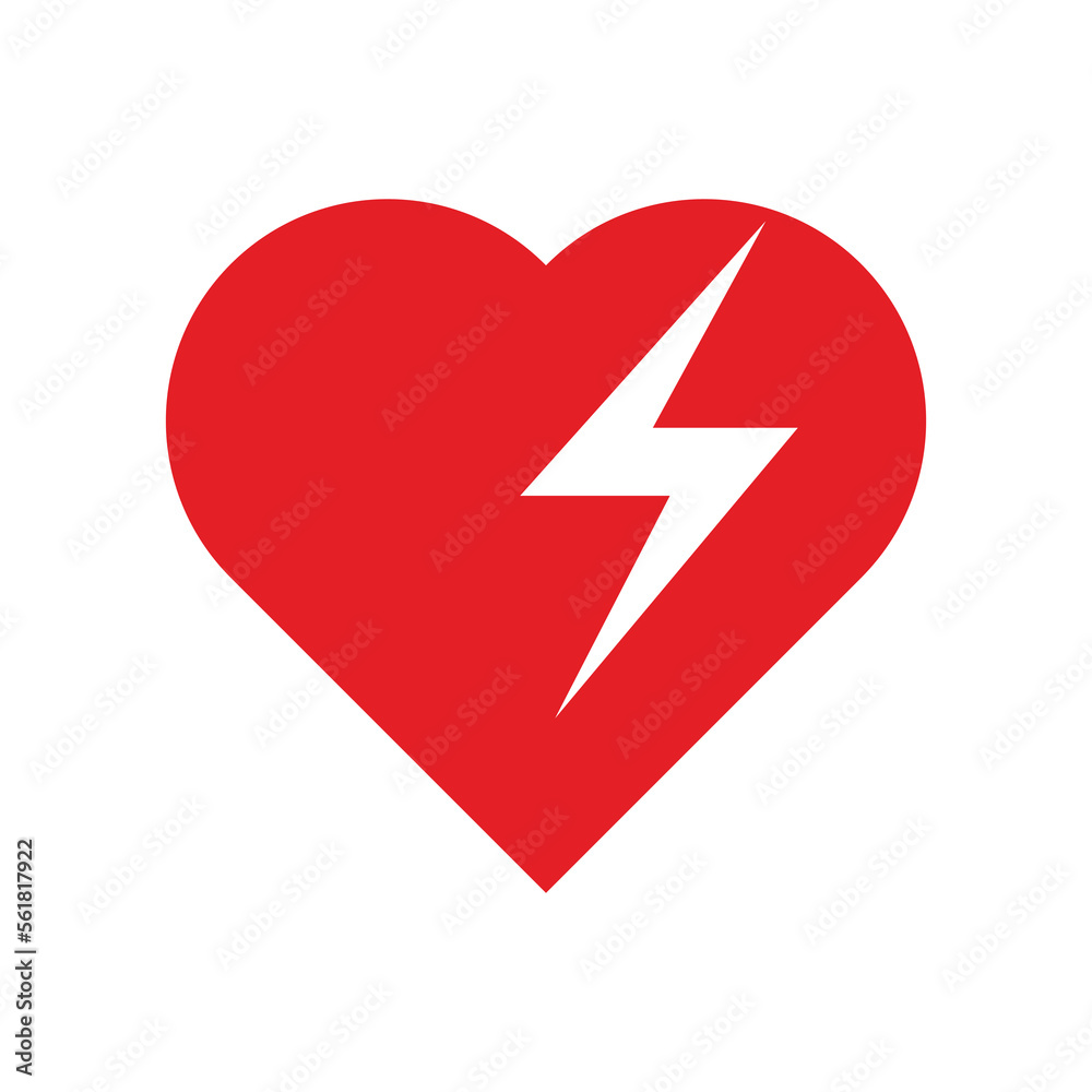 Red heart with lightning. Problems with cardiology and feeling broken by betrayal with electrical vector pacing