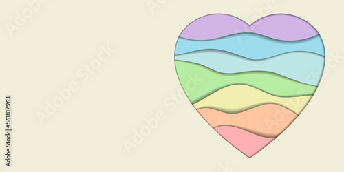 Background in pastel colors with a paper cut heart shape. 
