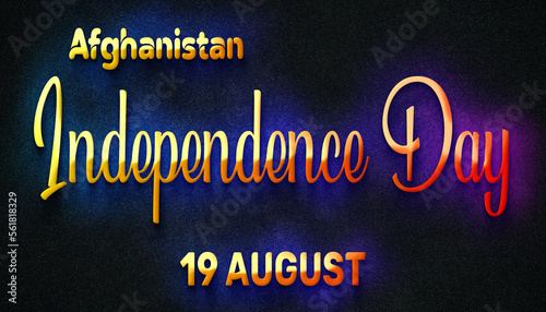 Happy Independence Day of Afghanistan  19 August. World National Days Neon Text Effect