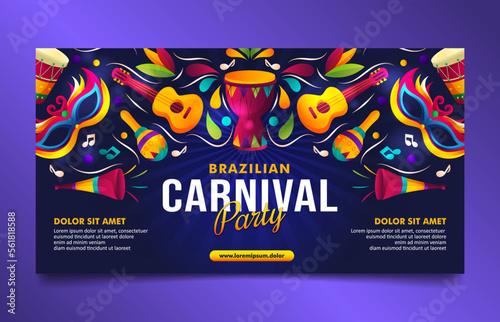 Murais de parede Dark Blue Brazilian Carnival social media cover, horizontal banner template desi