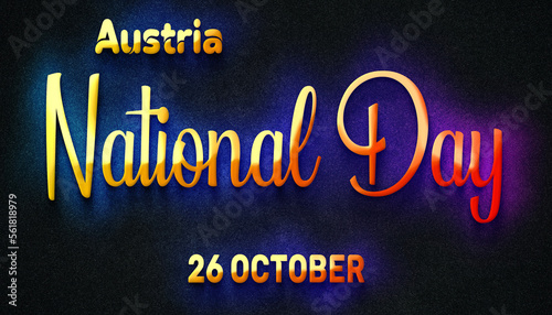 Happy National Day of Austria  26 October. World National Days Neon Text Effect