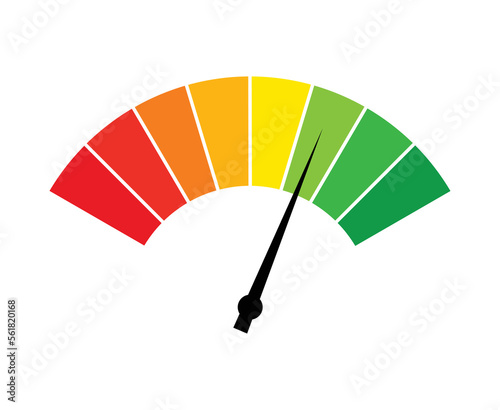 Round display indicator. Color measuring gauge with dial showing positive green and negative red pressure with dashboard vector speedometer