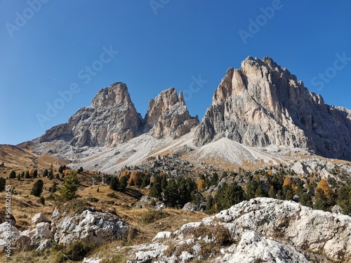 langkofel view from sella mountain pass