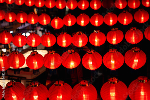 Chinese new year lantern red in a department store for the welcome. culture, festivals of Chinese around the world. nobody, background, selective focus