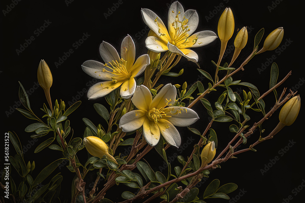 A flower of Winter jasmine (Jasminum nudiflorum). Generative AI