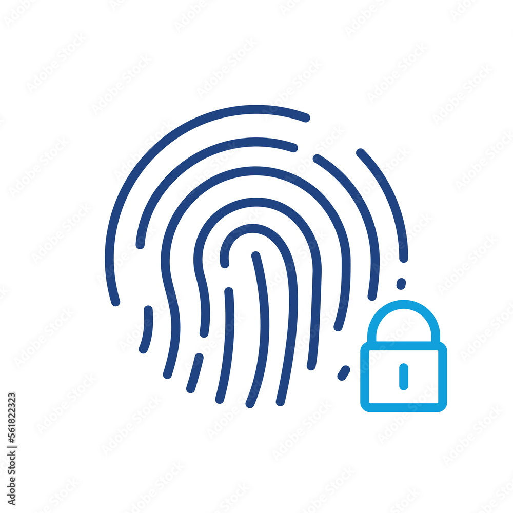 Fingerprint Identification Color Sign. Touch ID Line Icon. Finger Print Scanner with Lock Outline Icon. Biometric Identity. Editable Stroke. Isolated Vector Illustration Fingerprint Identification Color Sign. Touch ID Line Icon. Finger Print Scanner with Lock Outline Icon. Biometric Identity. Editable Stroke. Isolated Vector Illustration