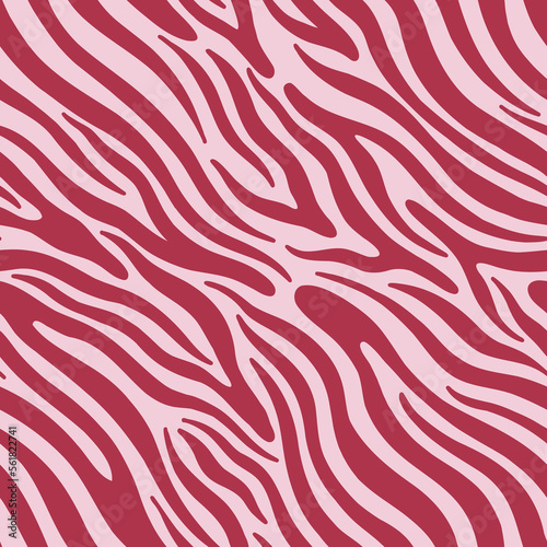 Seamless pattern with abstract stripes like zebra skin. Animal print in a trendy color combination Viva Magenta.