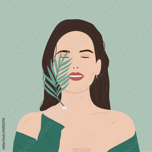 Minimalistic portrait of a girl with a leaf