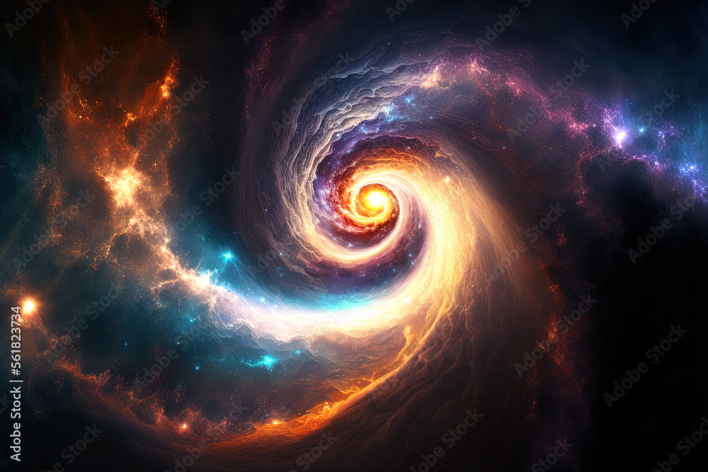 Deep space spiral nebula and light ray. Generative AI