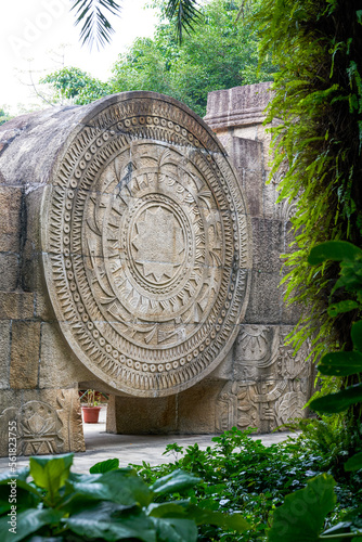 Large stone sculptured bronze drum in a park in Nanning, Guangxi, China