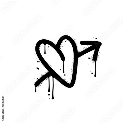 Urban graffiti - Sprayed heart pierced by an arrow. y2k print for Valentine's day design and sublimation. Simple Vector textured hand drawn illustration